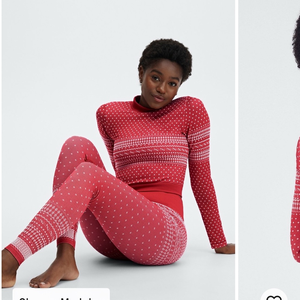 Fabletics nwot holly Red Patterned Knit Set top seamless fair isle leggings s